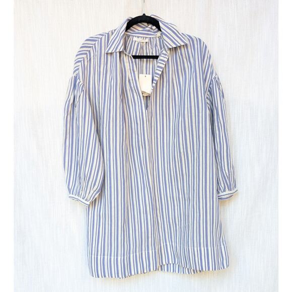 NWT Doen Marne Striped Silk-voile Mini Dress In Blue, size XS - Picture 2 of 8